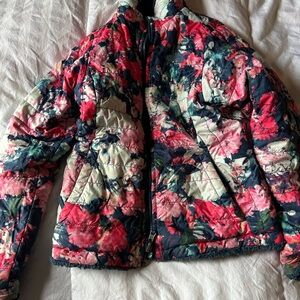 The North Face Floral Puffer/Fleece reversible Jacket - Navy and pink floral